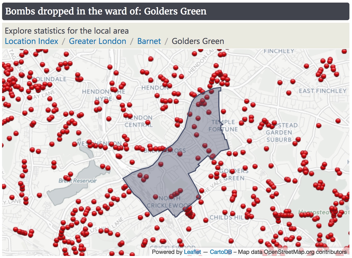 Map of the area in North London where Granddad lived when he was a wee boy. The map shows where the bombs dropped