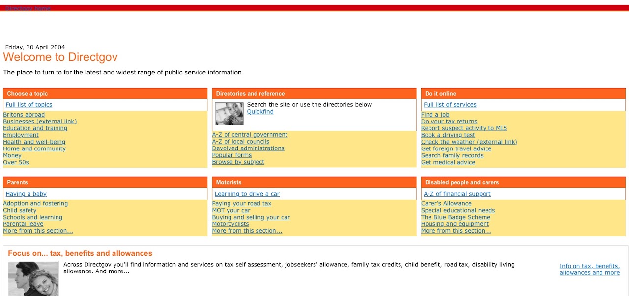 Screenshot of the Directgov website from April 2004