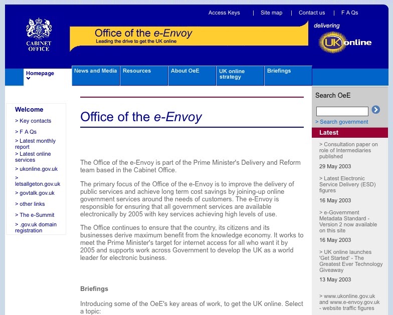 Screenshot of the Office of the e-Envoy website