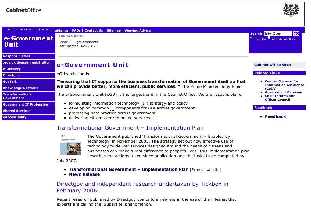 Screenshot of the e-Government Unit website