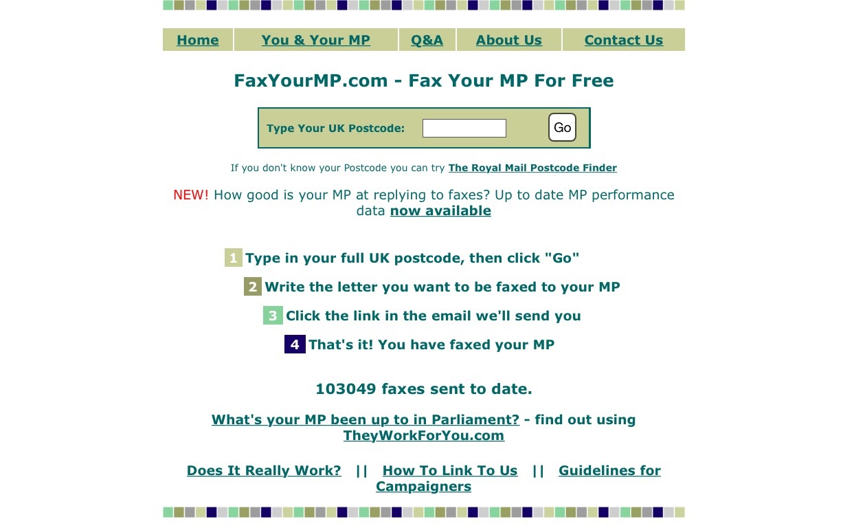 Screenshot of the FaxYourMP website