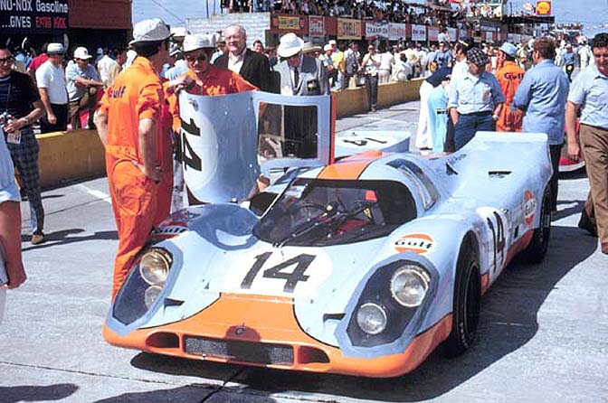 Porsche spent a frustrating 1969 trying to tame what was initially a very wild beast. It was turned over to John Wyer’s team, the masterminds behind past success in endurance racing with Ford and Aston Martin. They improved the aerodynamics markedly and also brought along Gulf Oil sponsorship, giving the principal Porsche team the famed light blue and orange colors.