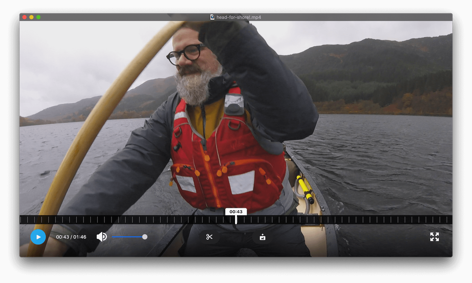 Beardy man trying to get back to shore before he ditches.