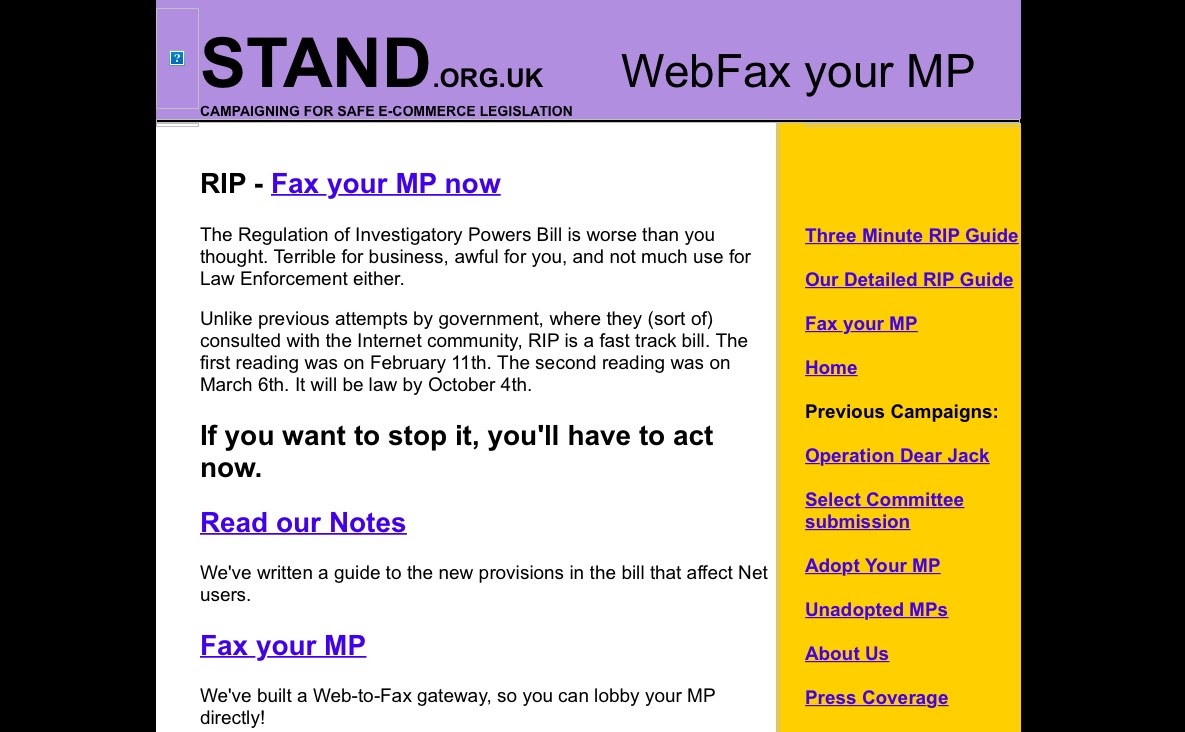 Screenshot of the stand.org.uk website